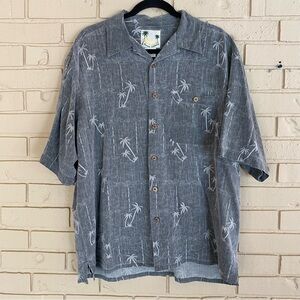 Banana Cabana 100% Silk Short Sleeve Shirt Hawaiian Tropical Palm Tree Size XL